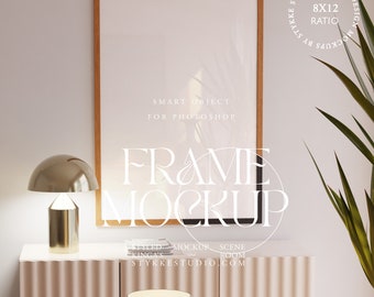 digital frame mockup, minimalistic interior mockup, wooden frame mockup, art print mockup, poster mockup, Photoshop mockup