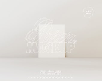 poster mockup 4x5 digital paper vertical card print poster artwork mockup for paintings art Photoshop mock-up customizable shadow US ratio