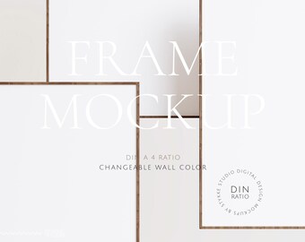 Three wooden frames mockup scene, DIN A4 frame mockup, set of three, digital wood frame, set of vertical frames, 3 frame mockup, thin frame