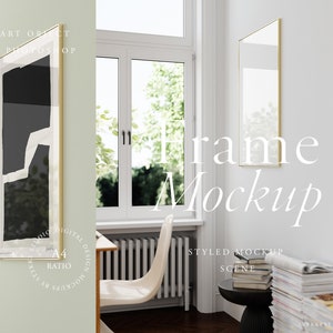 frame mockup DIN A, interior frame mockup, golden frame mockup, vertical frame mockup, mockup for printable poster, digital frame mockup