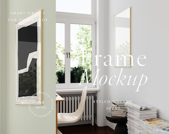 frame mockup DIN A, interior frame mockup, golden frame mockup, vertical frame mockup, mockup for printable poster, digital frame mockup