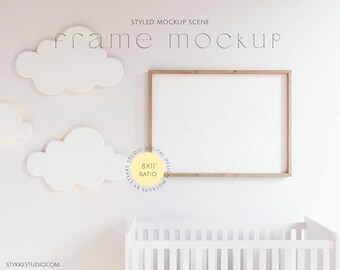 neutral nursery mockup frame horizontal 5.5:4 ratio, baby room decor mockup mockups, children poster mockup, landscape frame mockups duo