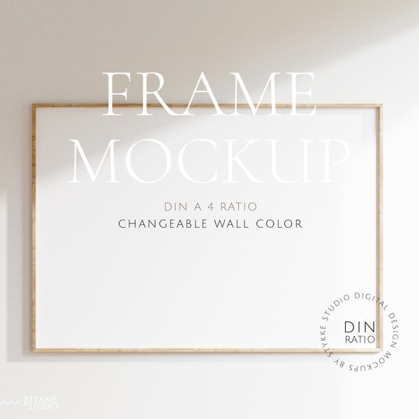 frame mockup light wood DIN A 4, wooden scandinavian style frame mockup, horizontal frame mockup, frame for poster, digital frame mockup