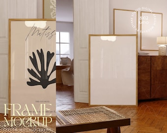 three frames mockup, interior mockup scene, set of three, wooden frames mockup, digital frame, frame mockup with reflection, 3 frame mock up