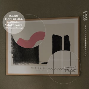 May include: A framed abstract art print featuring black and pink brushstrokes on a beige background. The print is titled "Untitled 1953" and is by the artist Tibrian Kli. The print is from Stykke Studio.