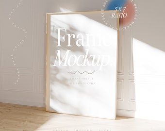 frame mockup 5:7 with changeable wallpaper color for vertical poster, minimalistic design tall art mockup portrait Photoshop vintage room