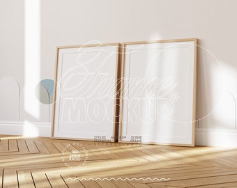 mat frame mockup DIN A, two leaning mockup frames, vertical digital frame with passe-partout for POD, nursery frame mockup kids room