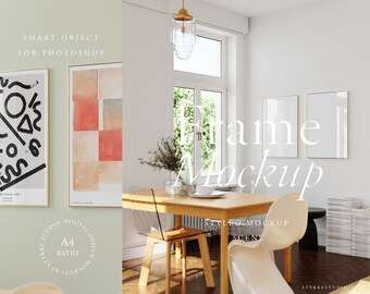 frame mockup DIN A, dining room frame mockup, two frame mockup, vertical frame mockup, mockup for printable poster, digital frame mockup