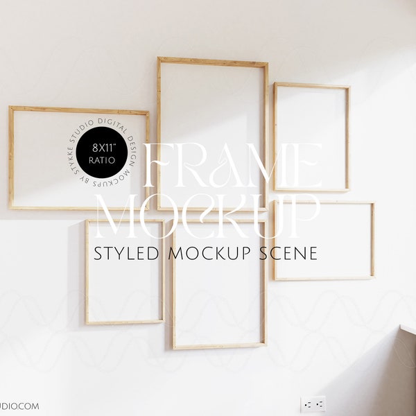 frame mockup bundle, set of frame mockups, 8x11 ratio, minimalistic, 6 frames, frame gallery mockup, modern frames, poster mockup light wood