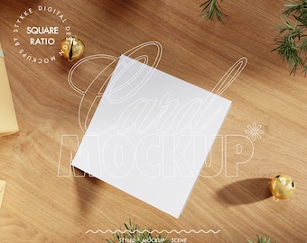 Festive card mockup Square, print poster mockup Christmas modern, mockup for winter gift card print shop mockup modern Xmas illustration