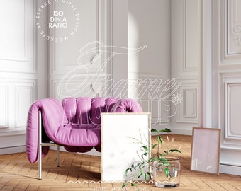 Two frames mockup, set of two vertical frame mockup, digital frame 2 minimalist frame mock up, interior frame duo mockup scandinavian