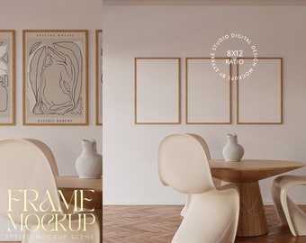 three frames, 8x12 frame mockup, set of three, wooden frames mockup, digital frame, set of vertical frames, 3 frame mock up