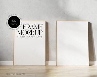 Frame mockup duo, modern concrete wall 5x7 ratio, minimalistic stone interior mockup, design gallery frame mockup, frame template, smart