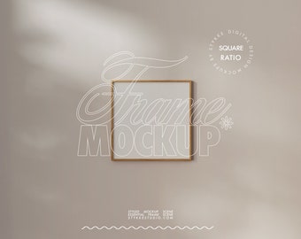 Maqueta de marco cuadrado de madera clara, maqueta de arte de pared minimalista para presentación de impresión de póster digital, personalizable en Photoshop