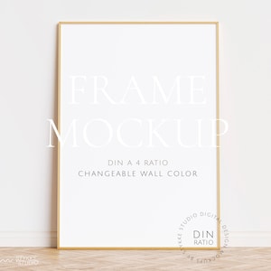 gold thin frame mockup DIN, wallpaper mockup, frame mockup DIN A 4, vertical frame mockup, digital frame for print, frame on wooden floor