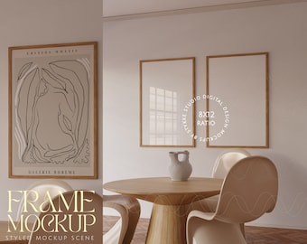 Two frames mockup, set of two wooden frames mockup, digital frame, 2 vertical frame mock up, frame duo mockup, scandinavian interior mockup