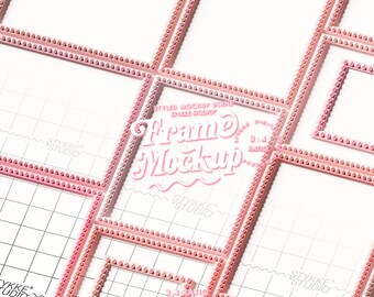 May include: Pink frame mockups arranged on a white grid background. The frames have a decorative edge and the text "Frame Mockup" is visible. The image also includes the text "STYKE STUDIO".
