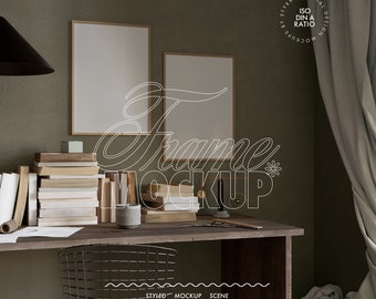 mockup frame duo, DIN A print mockup, two frame mockup artwork poster digital frame mockup for prints, poster shop mockup dark autumn artist