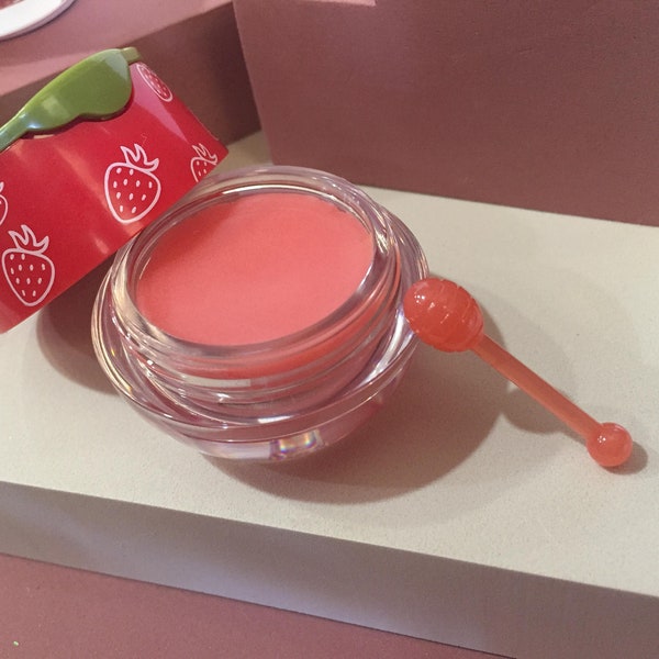 Strawberry Lip Balm Pot with Honey Stick| Moisturizing Lip Balm| Shea Butter Lip Balm| Organic Beeswax Lip balm