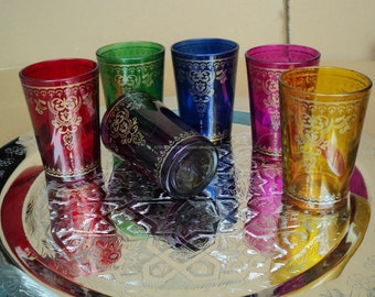 Moroccan handmade tea glasses| Set of 6 - Elegant beautiful colorful party glasses| Artisan Glasses
