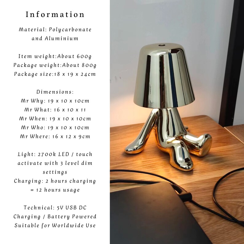 Lamp Gift Fun Lamp Thinker Lamp Led Lamp Gift Cool Kids Etsy