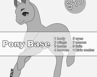 MLP Alicorn Pegasus Base | Feral Horse Digital Art (PSD File)