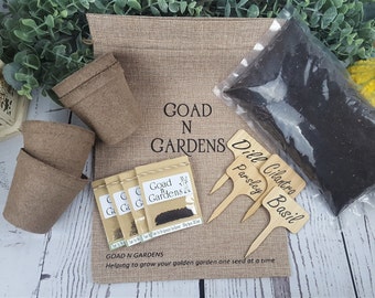 Herb Garden Seed Kit with Potting Mix, Garden Gift Set, Herb Seeds, Seed Starter Kit with Pots, Grow Your Own Herbs Kit, Gardener Gift Idea