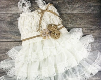 Girls White Lace Flower Girl Dress