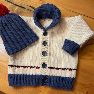 Hand Knit Children's Sweaters, hand knit bulky cardigan with optional matching hat, or personalization, train sweater pattern, image 8