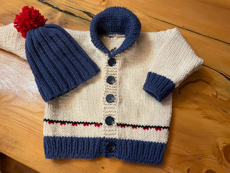 Hand Knit Children's Sweaters, hand knit bulky cardigan with optional matching hat, or personalization, train sweater pattern, image 8