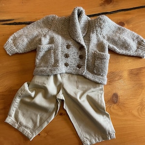Baby Little Old Man Jacket, Baby Cardigan, Alpaca Blend, Sizes 6 months - 4 Years, Unisex Jacket, double-breasted, textured elbow patches