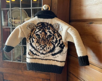 Hand Knit Children's Sweater, Tiger Sweater, Bulky Knit Cardigan, Available in Sizes 2, 4, and 6. Year of the Tiger, Tiger Pattern