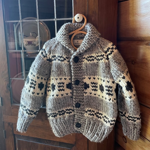 Child's Cowichan Cardigan, Sizes 4 yrs - 8 yrs, Perfect Child's Gift, Warm Cardigan, Hand Knit, Button Front Cardigan, Hand Knit Cardigan