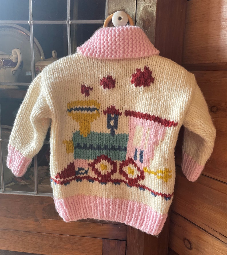 Hand Knit Children's Sweaters, hand knit bulky cardigan with optional matching hat, or personalization, train sweater pattern, image 10