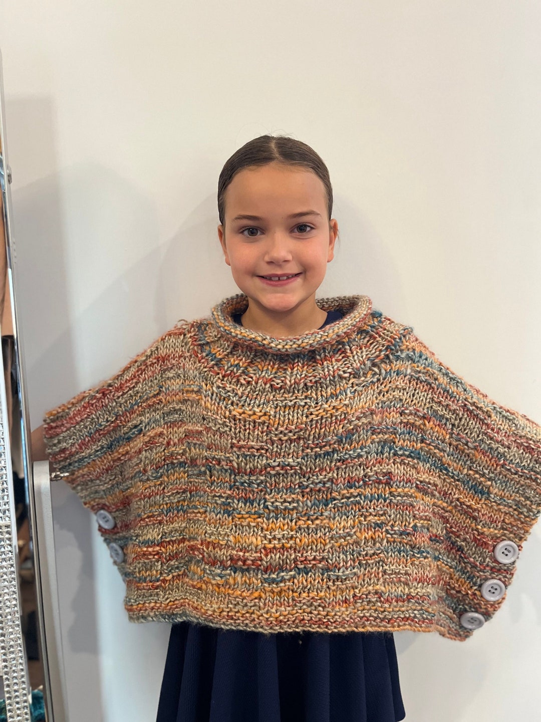 Hand Knit Children's Sweater, Girl's Hand Knit Poncho, Hand Knit