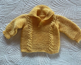 Hand Knit Boy's Pullover Sweater, Cable Knit, Henley Style Collar, Baby Shower Gift, The Perfect Christmas Sweater, Sizes 3 months - 2 Years