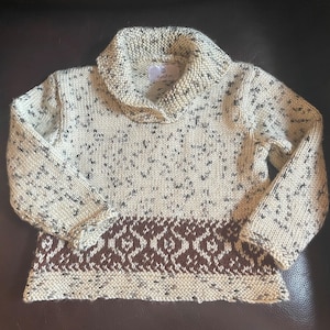 Hand Knit Children's Sweater, Boy's tweed pullover, hand knit pullover, fair isle pattern sweater, hand knit boys sweater, brown tweed