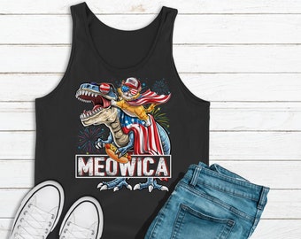 Meowica Unisex 4. Juli Tank, amerikanische Flagge T-Shirts, vierten Juli Shirt, USA Shirt, rot weiß und blau