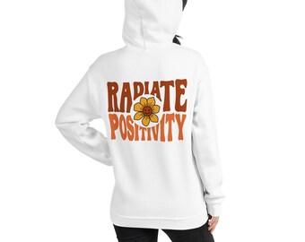 Strahlen Positivität Retro Hoodies, Preppy Sweatshirt, Ästhetischer Hoodie, Hoodie mit Worten auf der Rückseite, Trendy Hoodie