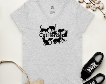 Cat Herder V-Neck Shirt, Cat Lover Shirt, Black Cat Shirt, Cat Lover Tee, Gift for Cat Lovers, Cat Mom Shirt, Pet Lover Shirt