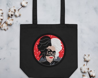 Bolsa de tote ecológica inspirada en Cruella, bolsa de lona, regalo de Cruella de Vil, linda bolsa de mano