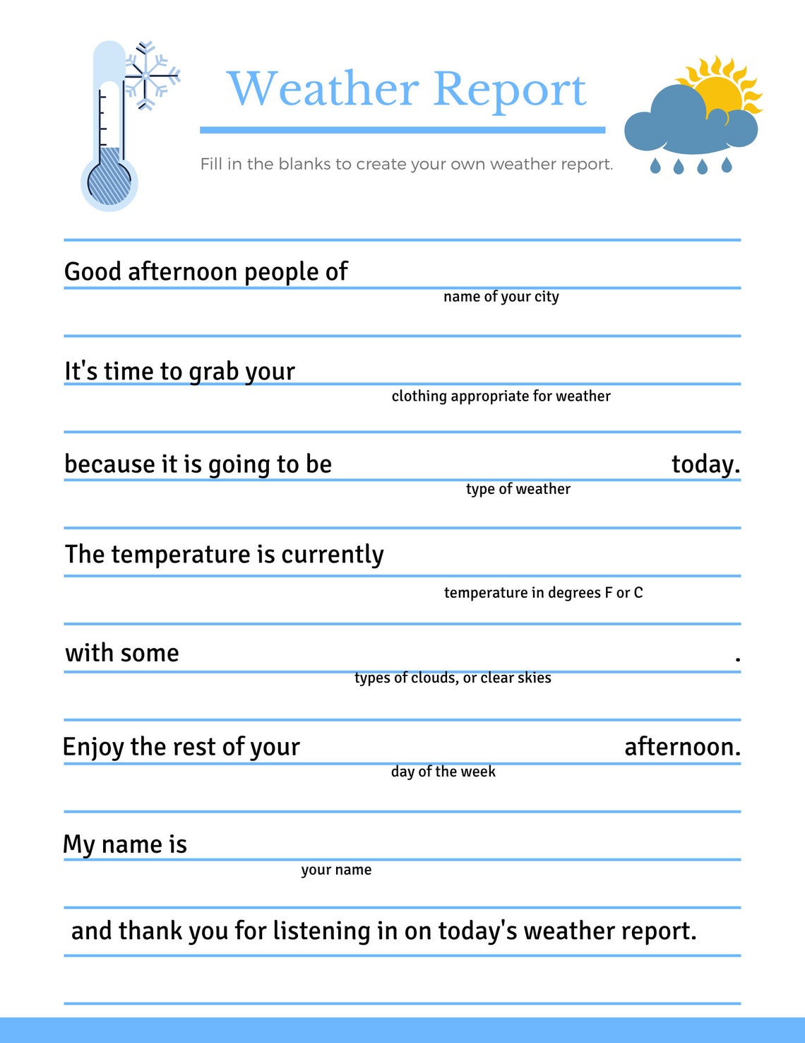 Kids Weather Report Template - Etsy