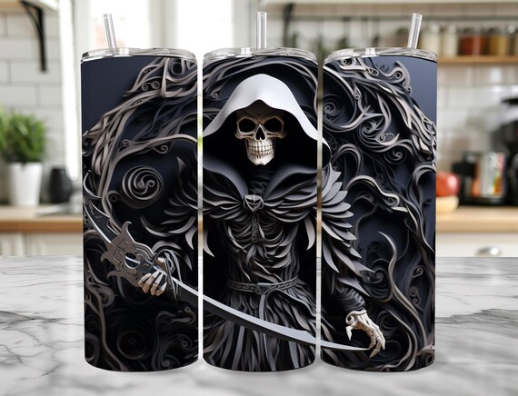 3D Grim Reaper 20oz Tumblers Stainless Steel Tumbler, 20oz Stainless Steel Tumbler Cup with Straw & Lid, 3D, Grim Reaper