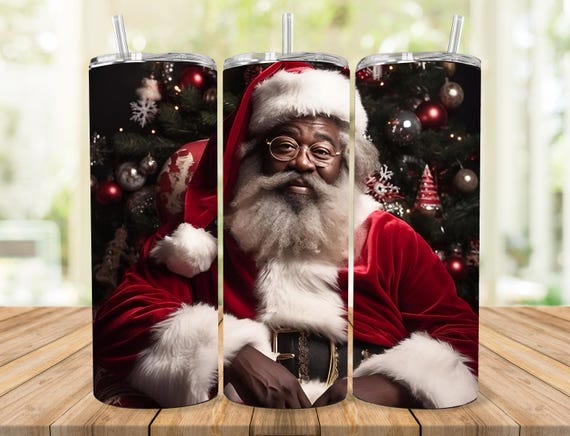 Santa 20oz Tumblers Stainless Steel Tumbler, 20oz Stainless Steel Tumbler Cup with Straw & Lid, Black Santa