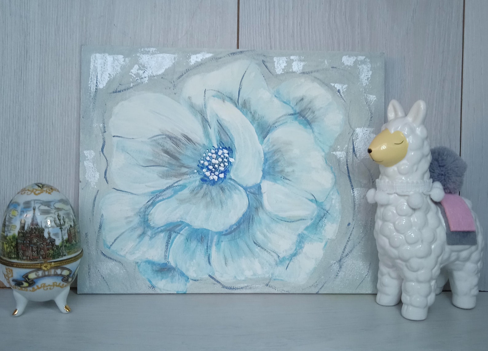 Abstract Painting Blue Flower Wall Decor Original Oil Painting Etsy