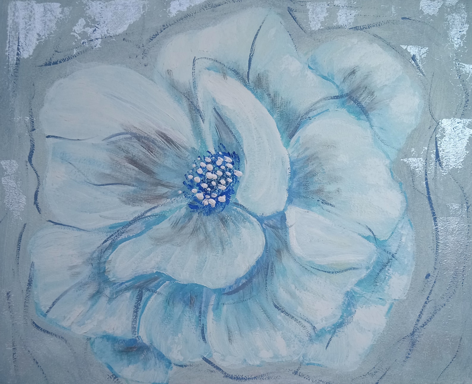 Abstract Painting Blue Flower Wall Decor Original Oil Painting Etsy