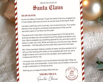 Letter from Santa Claus Printable -  Editable Santa's Official Document Girl Boy - Canva