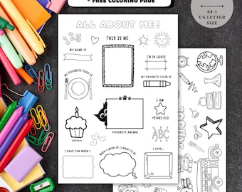 Afdrukbaar werkblad Alles over mij – en GRATIS Kids Back to School kleurplaatactiviteit (direct downloaden)