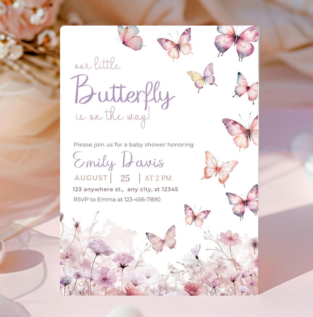 Butterfly Baby Shower Invitation: Pink Floral Theme (editable Canva ...