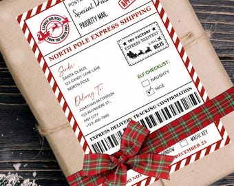 Etiqueta de regalo de Navidad de Papá Noel - Pegatina de envío al Polo Norte - Correo del taller de Papá Noel - Canva